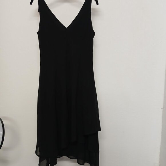 dawn joy Dresses & Skirts - UEC Dawn Joy Chiffon Dress Black V-Neck Sleeveless Handkerchief Hem Size 12